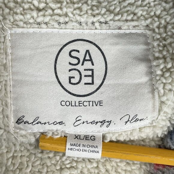 Sage Collective Plaid Shacket Womens XL White Red Blue Sherpa Lined Classic Gorp - Picture 7 of 16